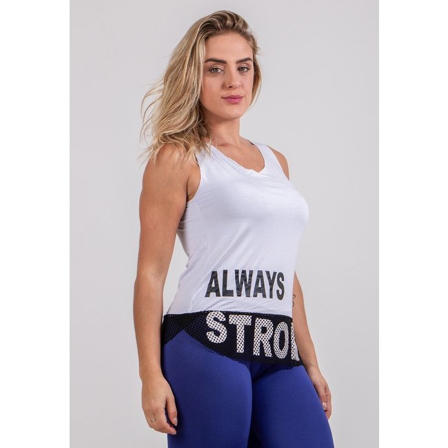 Regata 4 Estações Furadinha Academia Strong Fitness Liso Feminino Branco