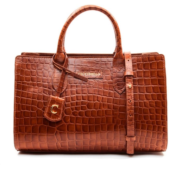 Bolsa Olivia Couro Croco Marrom Cecconello C2904-3
