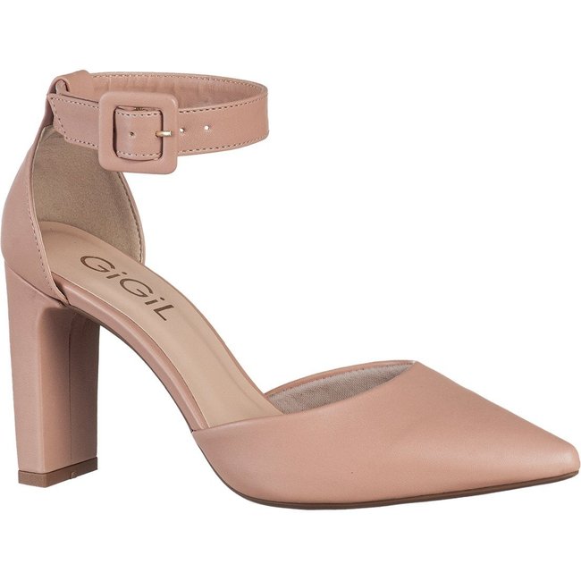 Scarpin Feminina GiGiL Salto Alto Fivela Lateral Traseiro Fechado Bico Fino Clássico Elegante Rosado