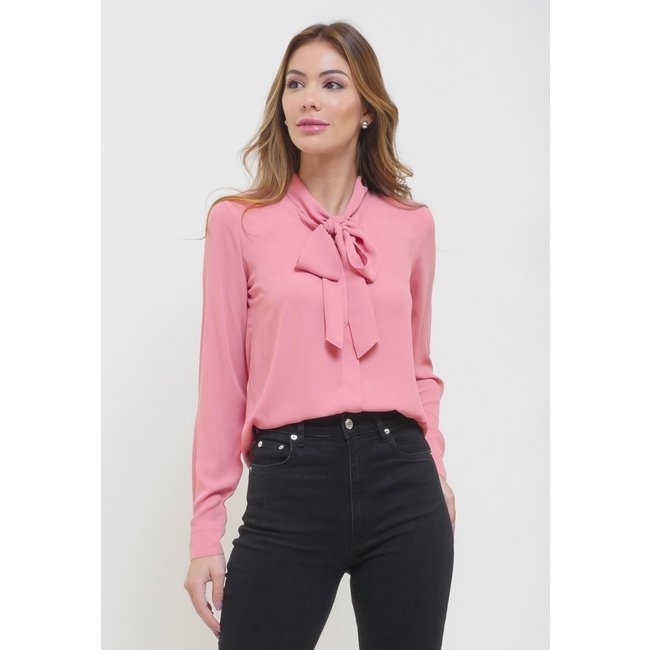 Camisa Intens Manga Longa Crepe Laço Rosa