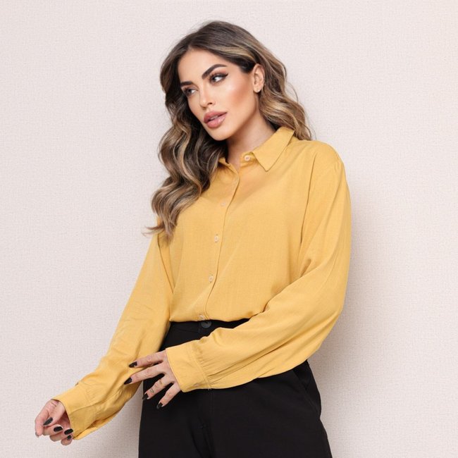 Camisa Manga Longa em Viscose Mostarda