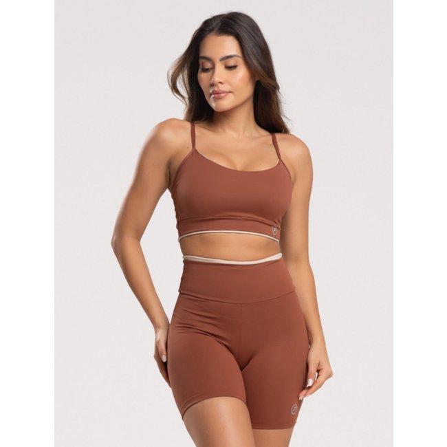 Conjunto Fit One Element Poliamida Short e Top com bojo removível Marrom