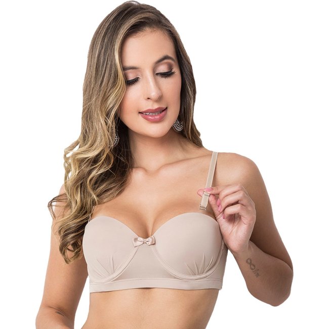 Soutien Gabi Lingerie com Bojo Lingerie Tomara que Caia Alças Removíveis Microfibra Sensual Feminina Bege