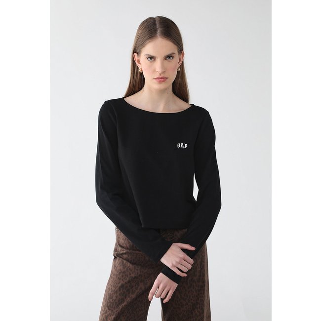 Blusa Manga Longa Feminina GAP Logo Bordado Preta