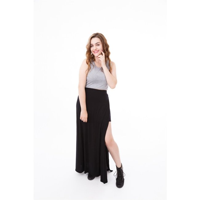 Saia Moda Vício Longa Com Transpasse Preta