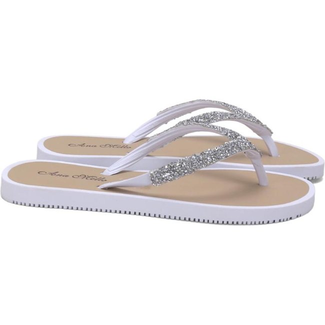 Chinelo de borracha branco com cristal Incolor