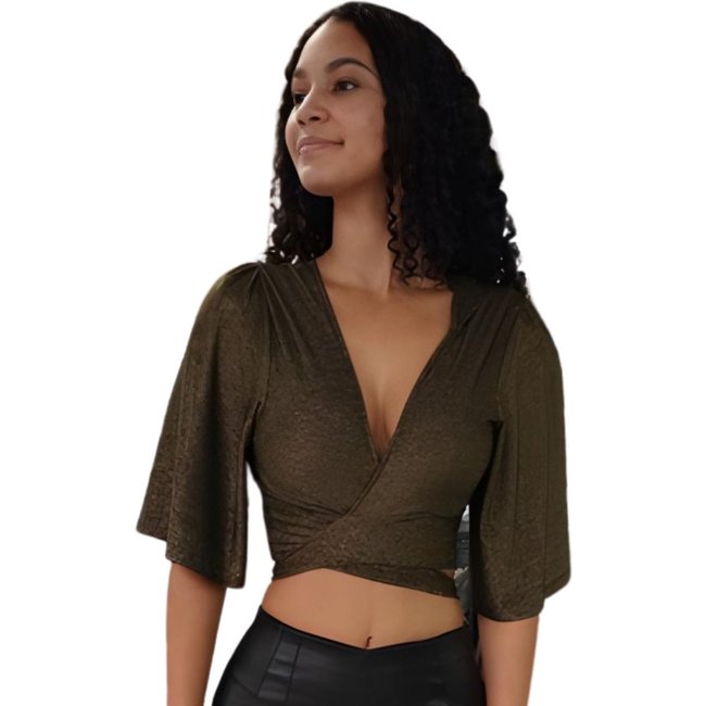 Blusa Cropped Lurex Flor De Lis