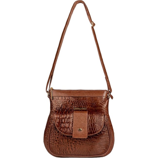 Bolsa tiracolo de couro croco Elis - Whisky