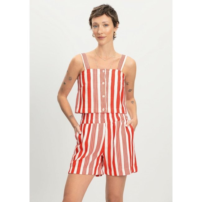 Blusa feminina alfaiataria listrada Essendi Vermelho