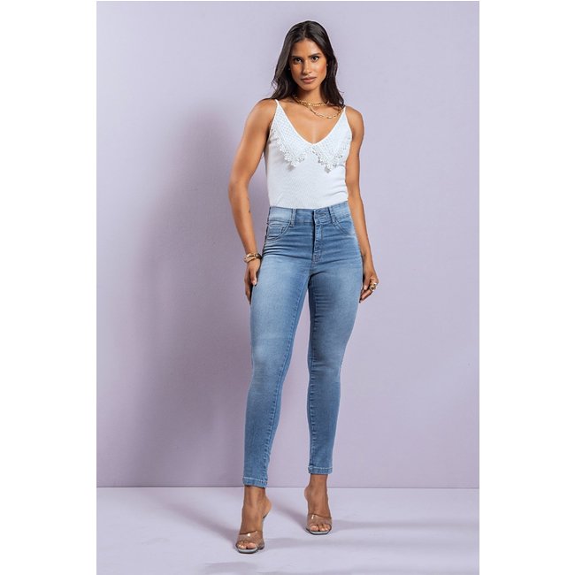 Calça Feminina C/ Cós de Elástico - Cigarrete - Black Jeans - Denim Claro