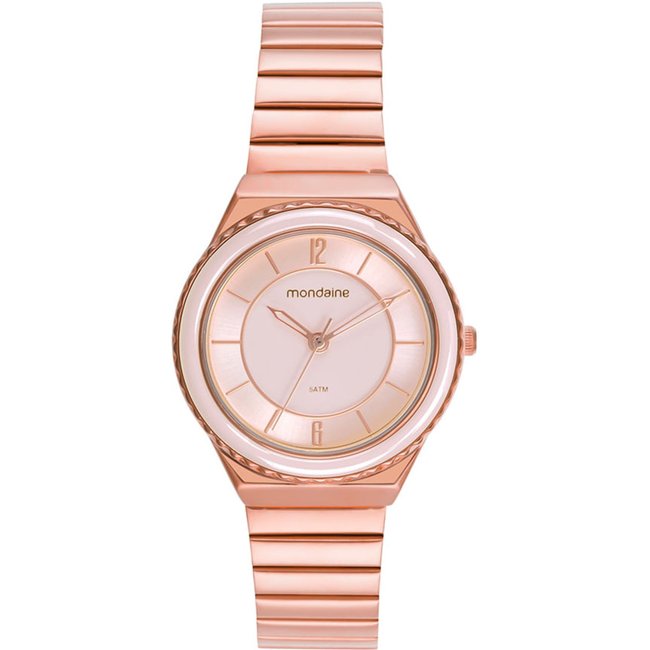 Relógio Feminino Caixa Media Catraca em Ceramica Rose Mondaine