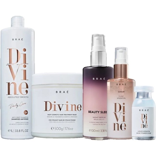 Brae Divine Shampoo 1L Mascara 500g Serum 60ml Ampola 13ml e Beauty Sleep 100ml