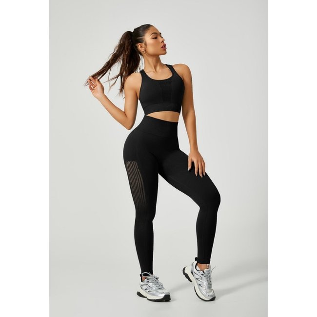 Conjunto Calça e Top Fitness Feminino D Bell Outlet Fashion Preto