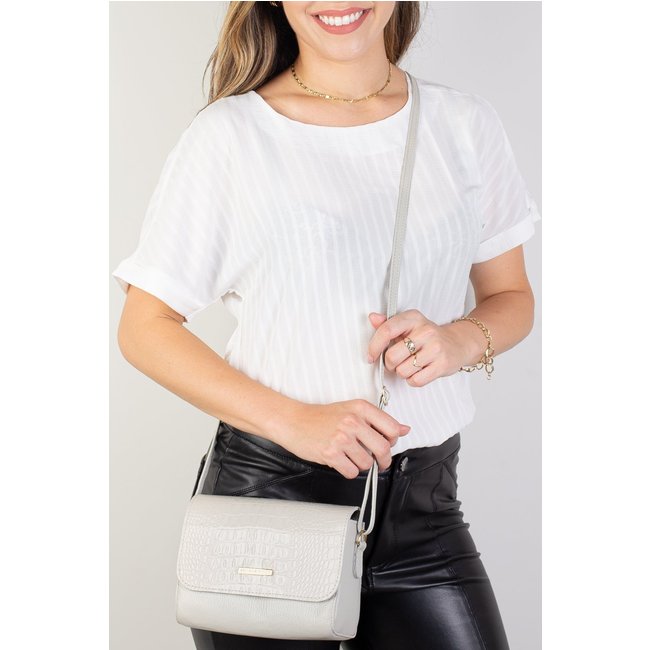 Mini bolsa transversal de couro croco Josi - Marfim