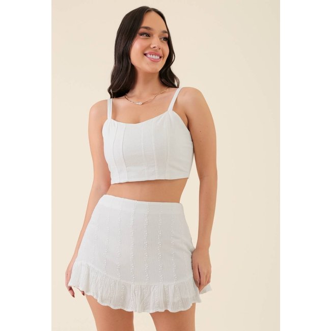 Short Saia Pop Me Em Algodão Texturizado Com Babados Off-White