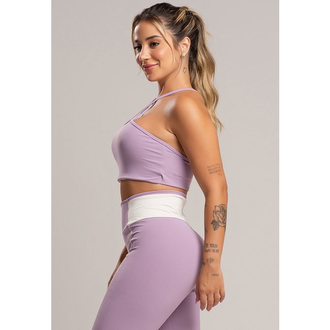 Top Cropped MVB Modas Fitness Duplo Alcinha Poliamida Lavanda