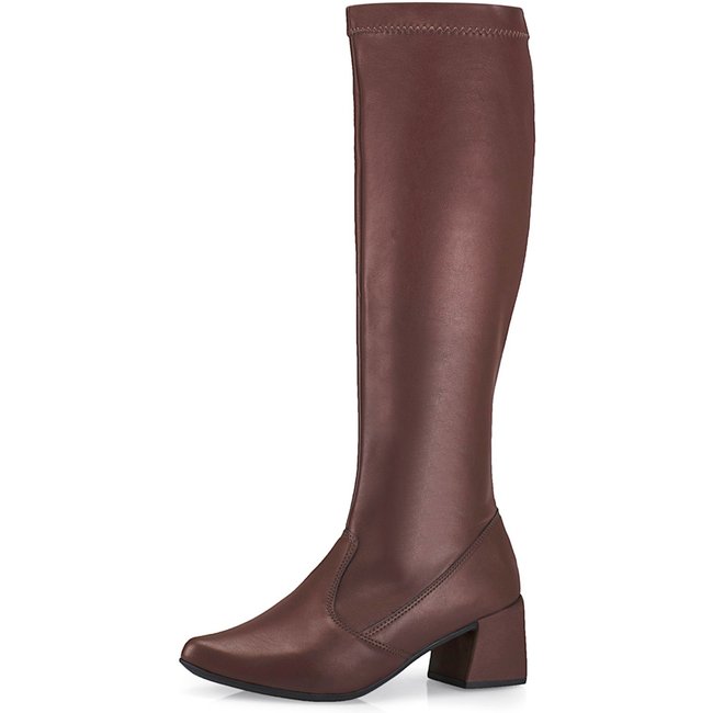 Bota Feminina Lóris Shoes Cano Longo com Stretch Salto Grosso e Bico Fino Moda Fashion 635 Café