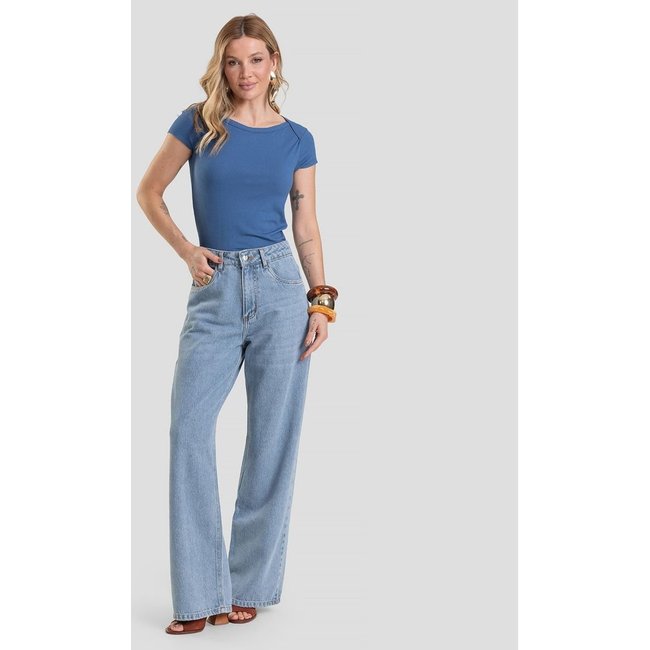 Calça Jeans Feminina Wide Leg Cintura Alta Dianna Azul
