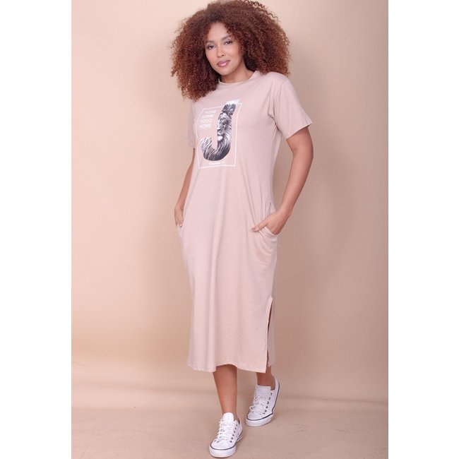 Vestido Cabanafree Midi Algodão Manga Curta Moda Evangélica Bege