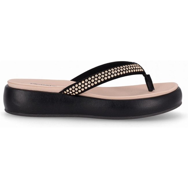 Chinelo Sol Anabela Médio Preto com Ouro