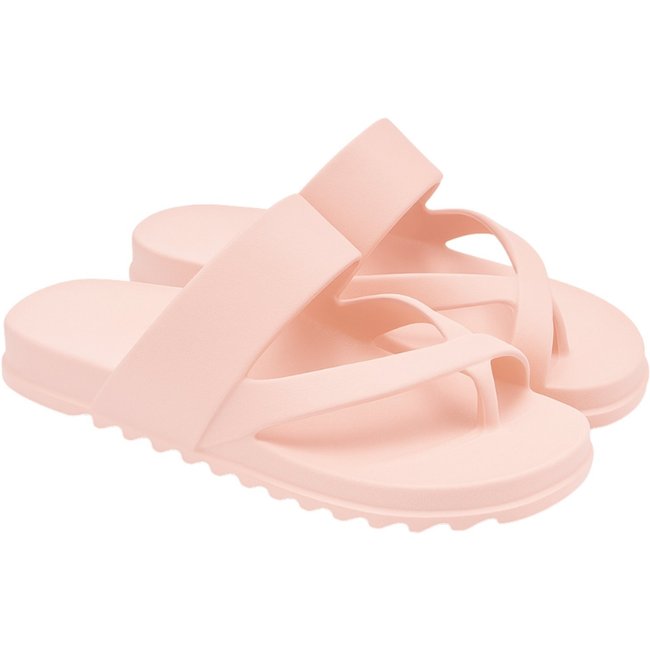 Sandália Rasteirinha Feminina De Dedo Rosa Tira Slide Confortável Estilo Papete Casual Moda Praia Verão
