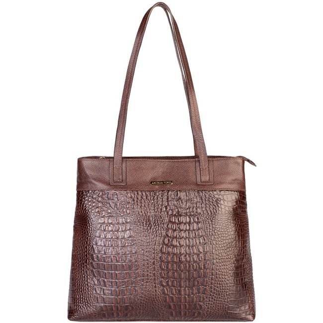 Bolsa de couro croco Abigail - Café