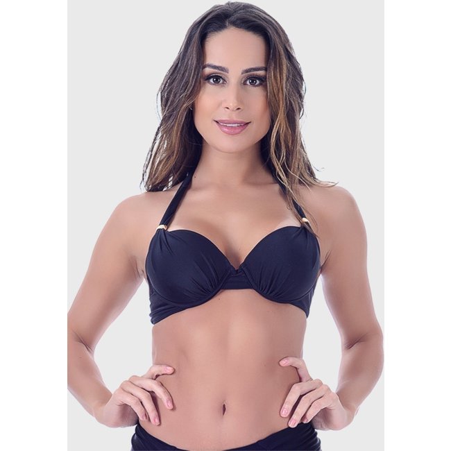 Top Summer Soul Meia Taça Com Bojo e Passantes Preto