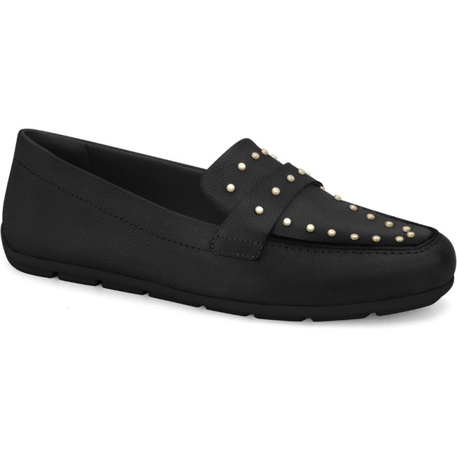 Mocassim Feminino Couro Preto Taxas Comfortflex 2561303-5