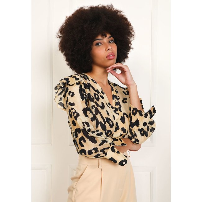 Blusa Cruise Acetinada Onça Bege