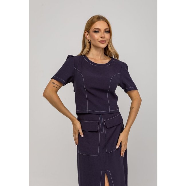 Blusa De Alfaiataria Decote Costas Salvatore Azul