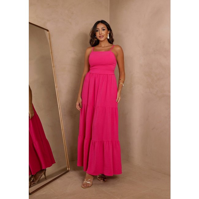 Vestido Alcinha Midi Liso Zamia Cia do Vestido Rosa Pink