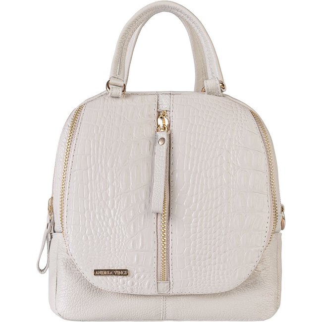 Bolsa mochila de couro croco 3 em 1 Marina - Marfim