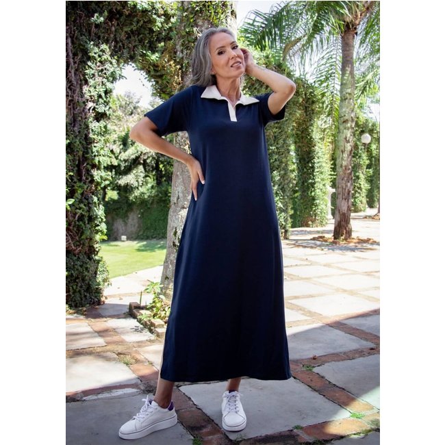 Vestido Midi com gola Pau a Pique Moletinho Azul Marinho MARINHO - GG Pau a Pique