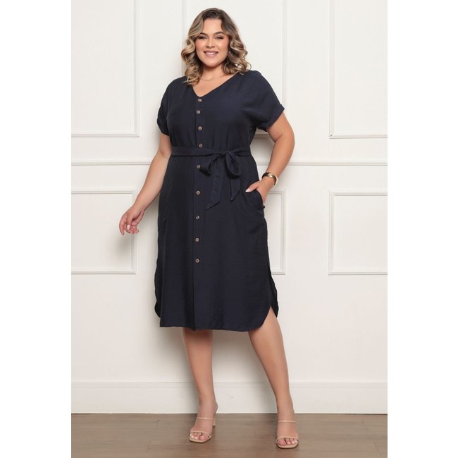 Vestido Dora Plus Size Chemisie Linha Premium - Azul Marinho