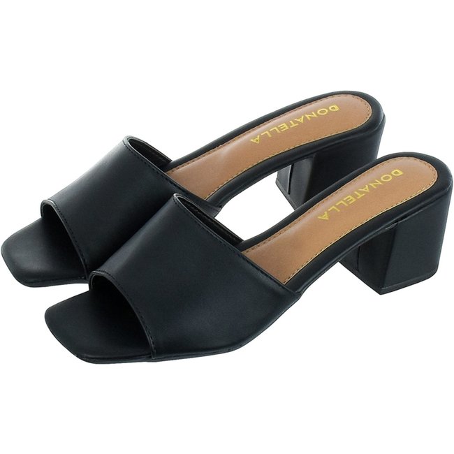 Sandália Feminina Tamanco Salto Bloco Donatella Shoes Liso Preto