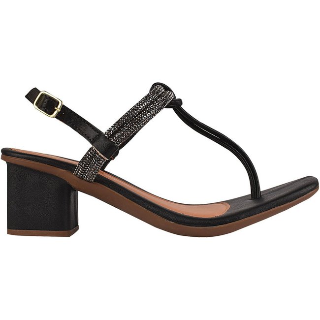 Sandália Feminina Salto Baixo 5cm Bloco Amarração Strass Brilho Bico Quadrado Amarração