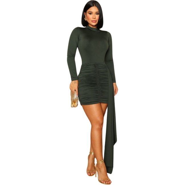 Conjunto Body Manga Longa e Saia Curta Balada Andressy Verde Oliva