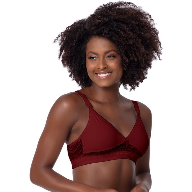 Sutiã Reforçado Gabi Lingerie Soutien Sem Bojo Microfibra Poliamida Rendado Rubro