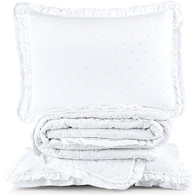 Kit Cobre Leito Colcha Casa Scarpa Vitta Queen Matelado c/ Babadinhos 200 Fios 3 Peças Branco