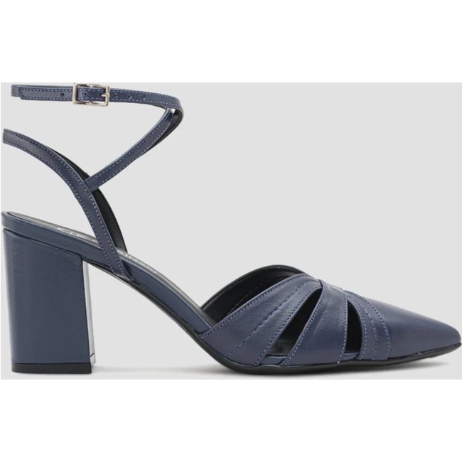 Scarpin Slingback Couro Azul Marinho CBK Salto Grosso 9cm
