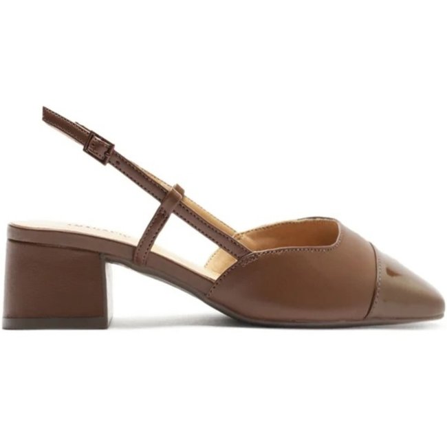Slingback Anacapri Salto Bloco Ponta Verniz Marrom