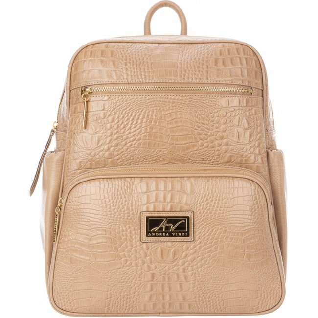 Mochila grande de couro croco Zooey - Bege