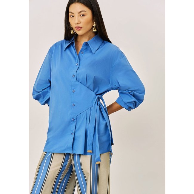 Camisa Iódice Ajustada Gola Tradicional Manga Longa Padrão Azul