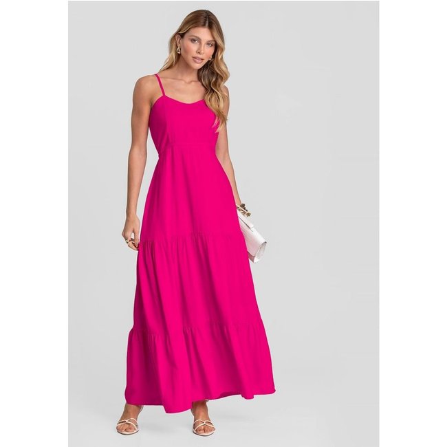 Vestido Longo Feminino De Alça Em Viscose Dianna Rosa