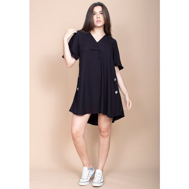 Vestido Curto Cabanafree Pataxô Viscose Mullet Decote V Preto