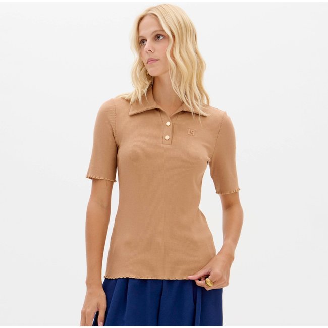 Blusa Lança Perfume Canelada Manga Curta Ou26 Bege Feminino