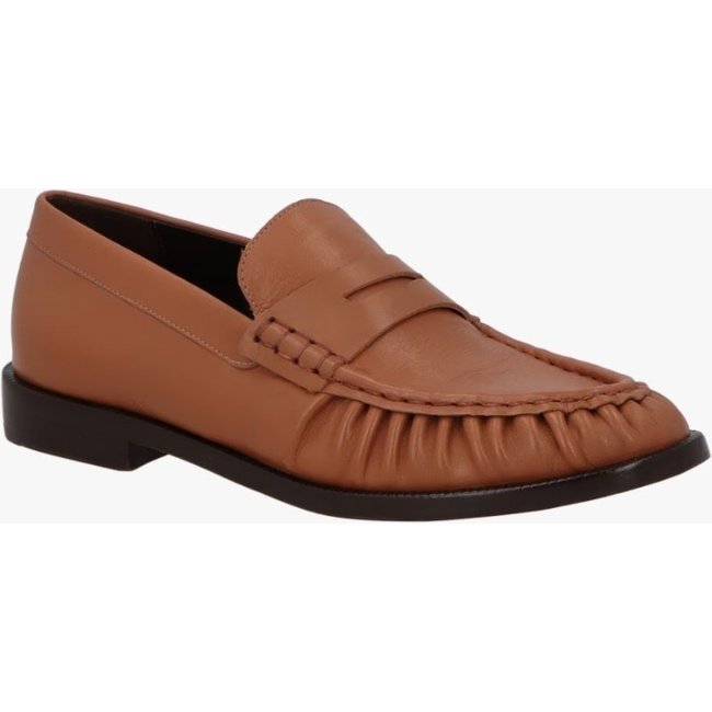 Mocassim Luiza Barcelos Penny Loafer Em Couro Caramelo Drapeado