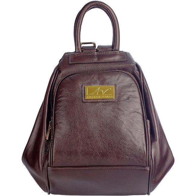 Mochila 3 em 1 de couro liso Sabrina - Café