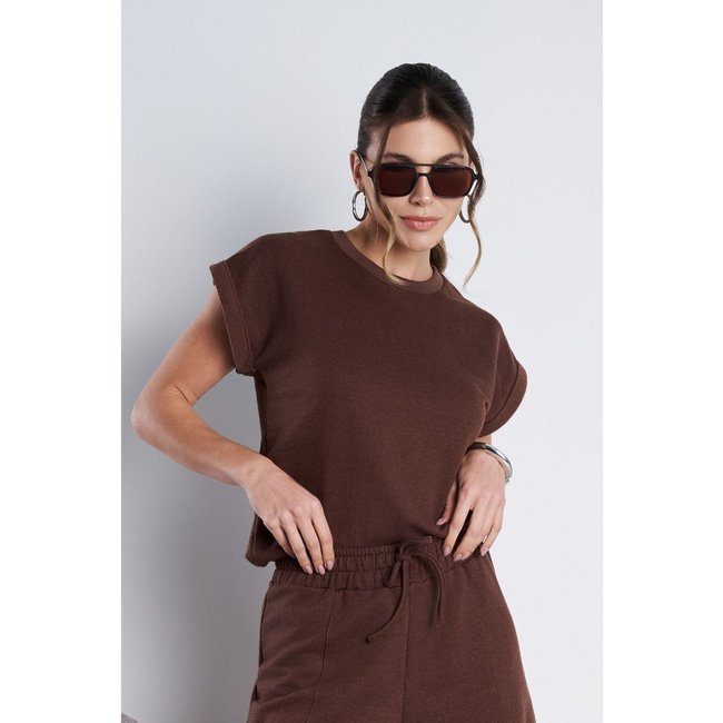 Blusa Manga Curta MeuJeans Sandy Moletinho Marrom