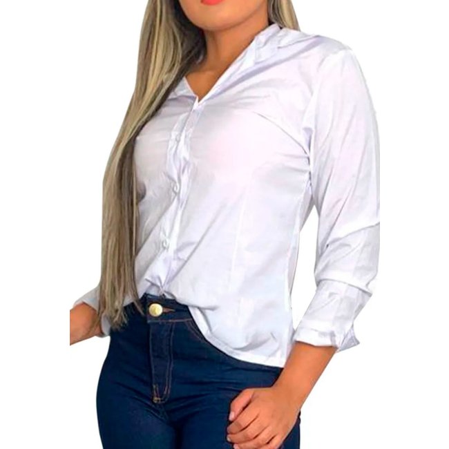 Camisete Feminino Social NSTORE Manga Longa Moda Verão Branco